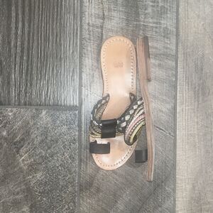 Hache bohemian leather and fabric sandals